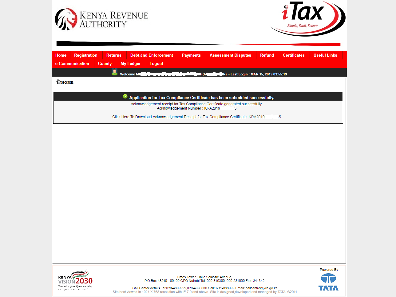 download tax compliance certificate acknowledgement receipt