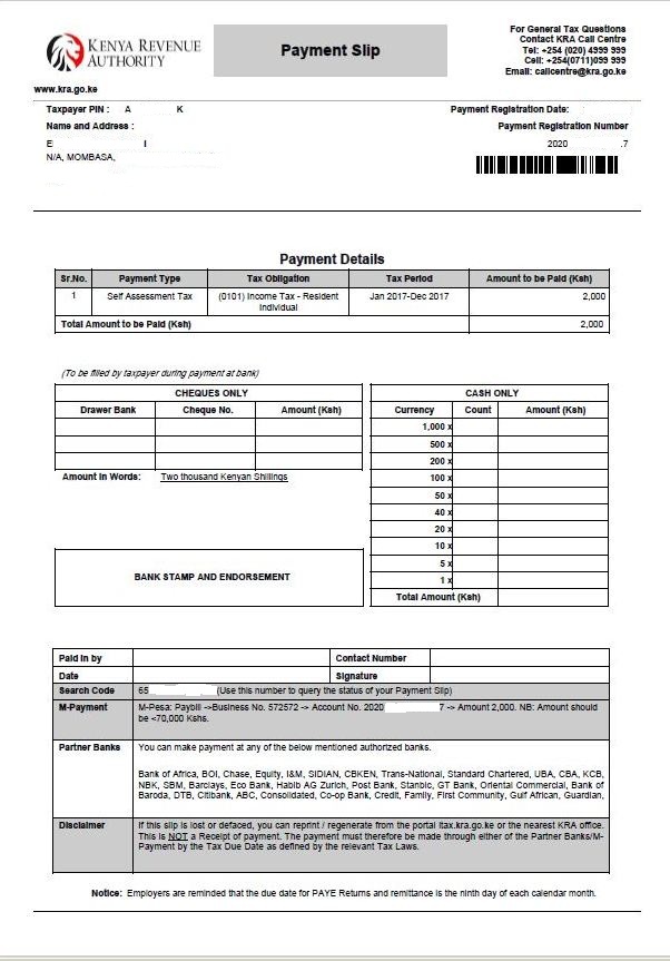 kra payment slip