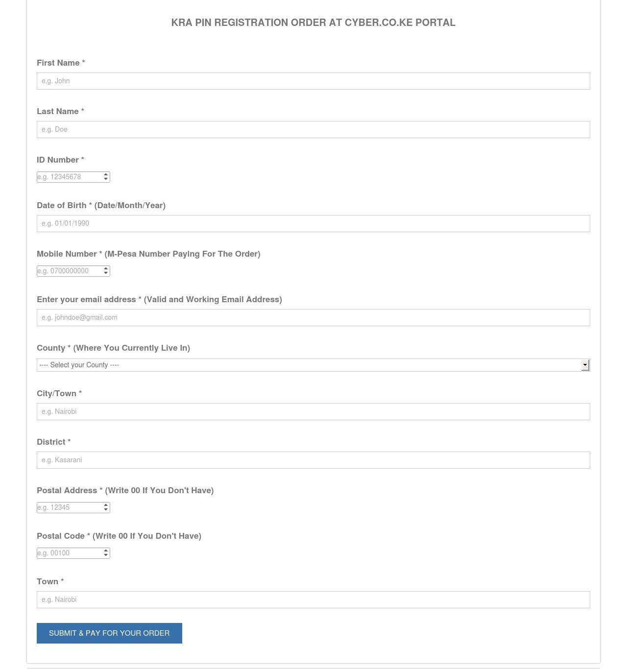 kra pin registration form