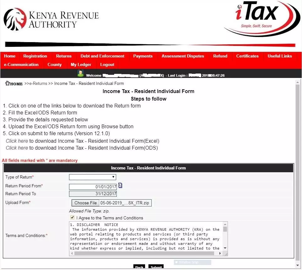 upload income tax resident individual form