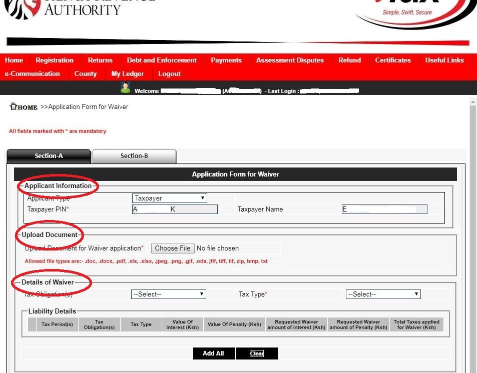 application form for waiver