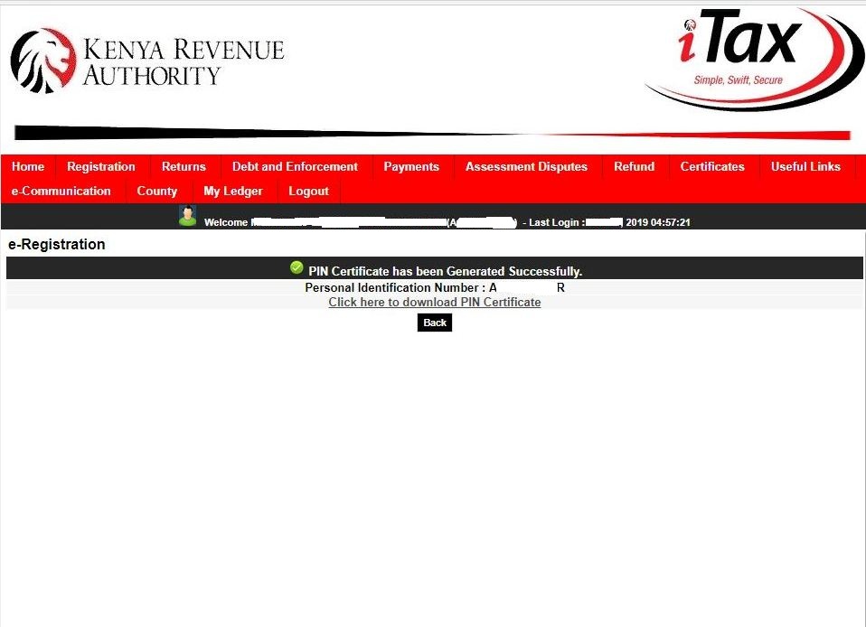 download kra pin certificate