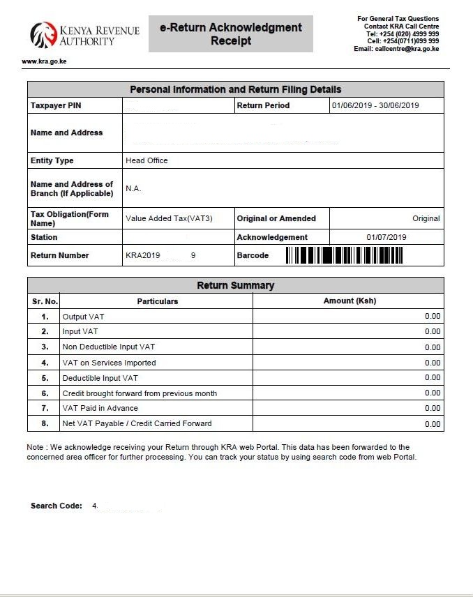 nil vat return acknowledgment receipt