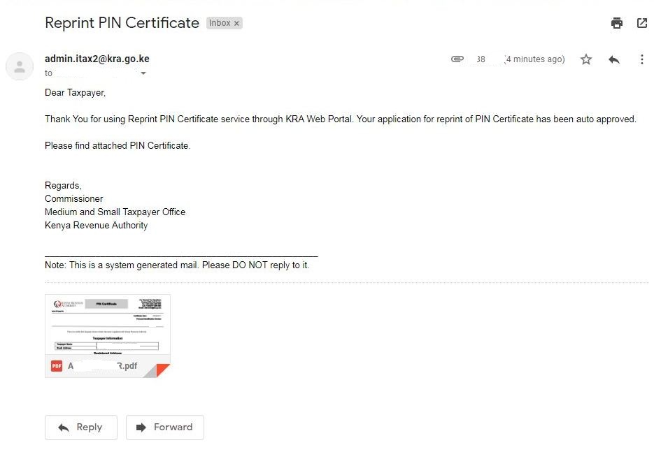 reprint kra pin certificate