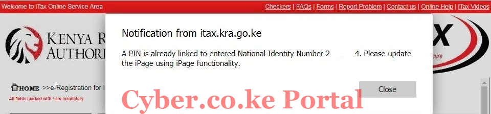 a pin is already linked to entered national identity number