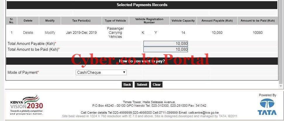 advance tax selected payment method