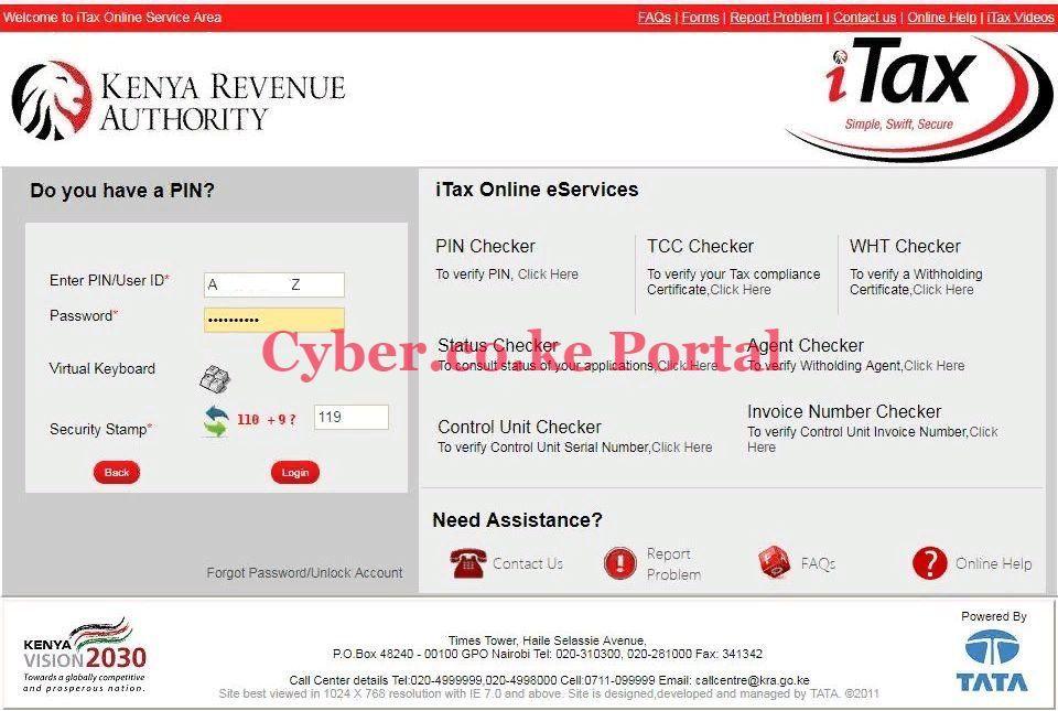 enter your kra itax password and security stamp