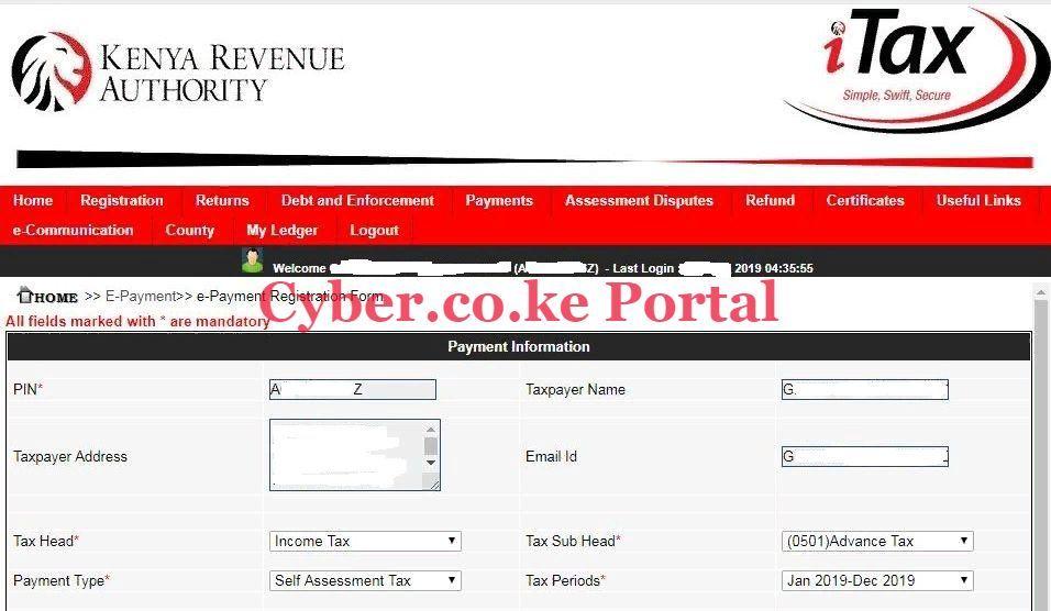 itax e-payment registration form