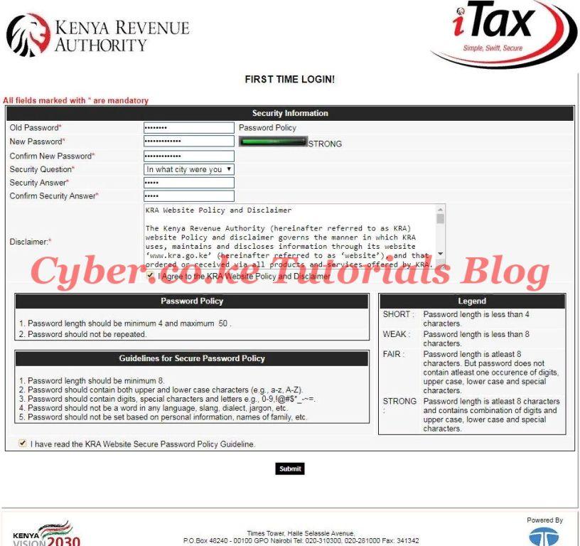 change kra itax password