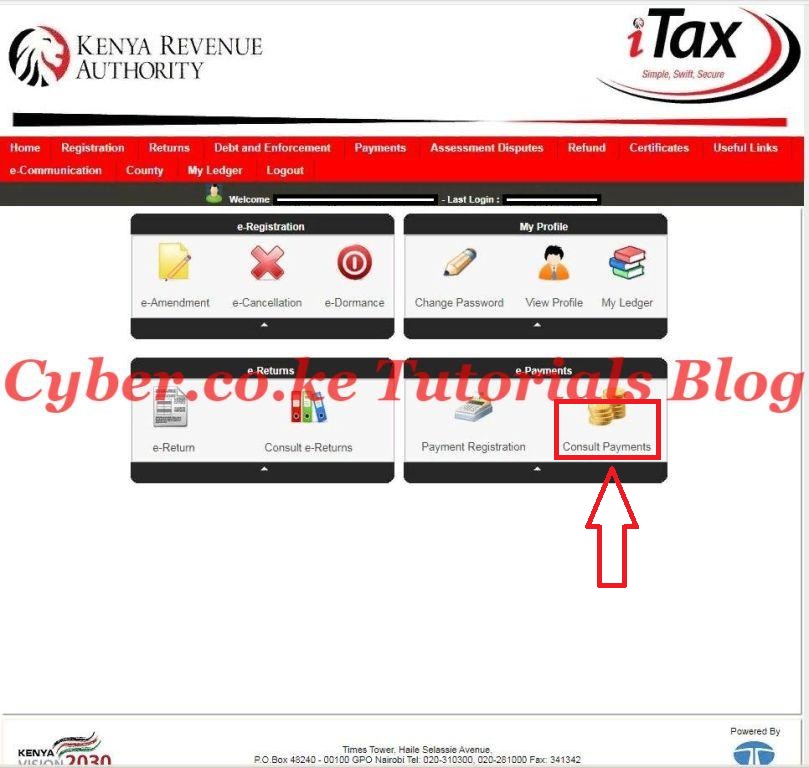 click on the itax consult payments tab