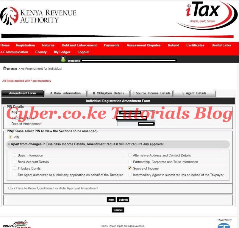 e amendment for individual on kra itax