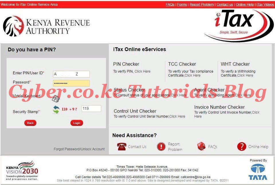 enter your kra itax password and security stamp