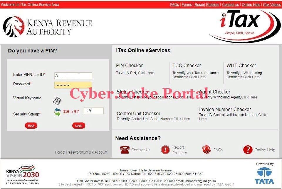 enter your kra itax password and security stamp