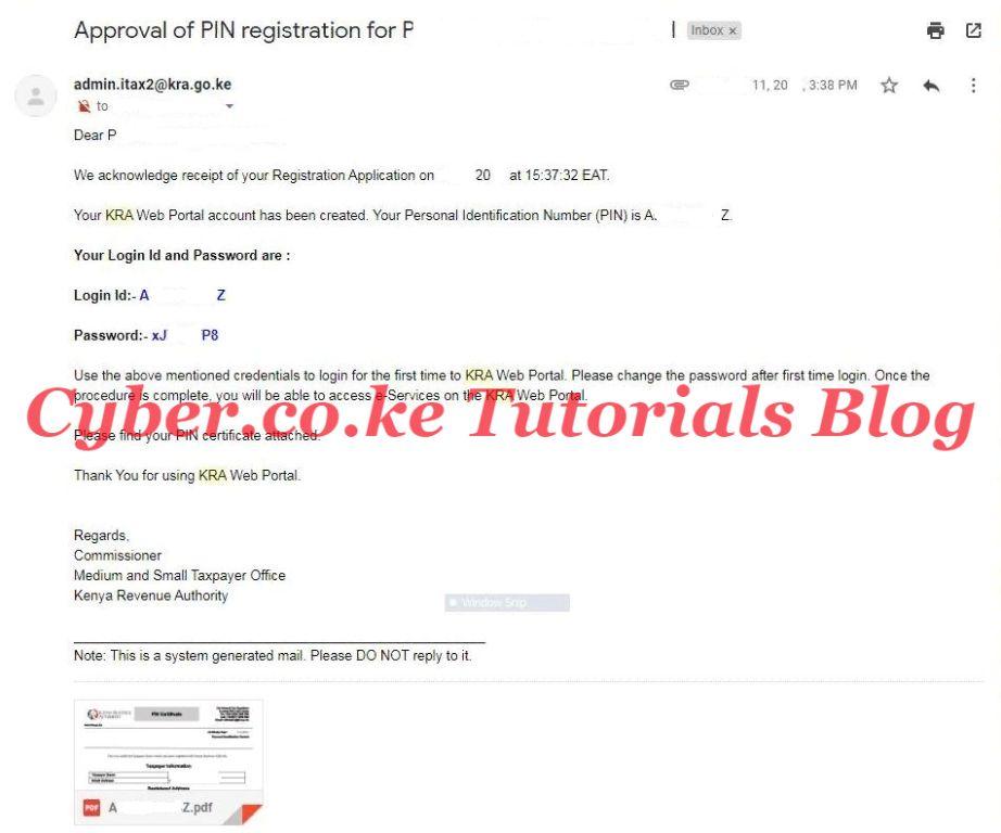 kra approval of pin registration