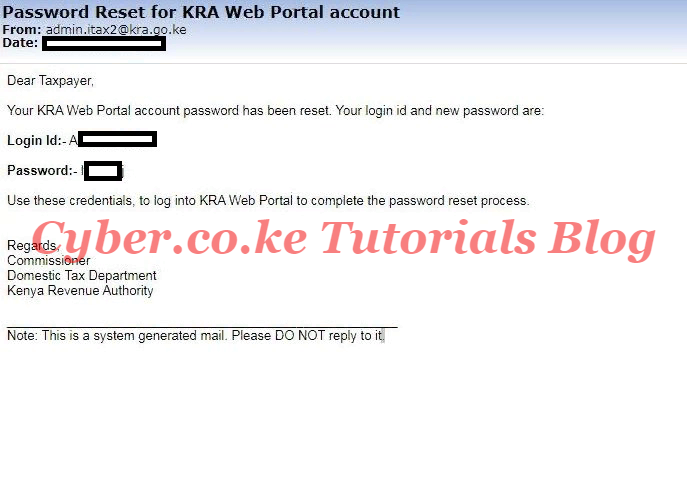 password reset for kra web portal account