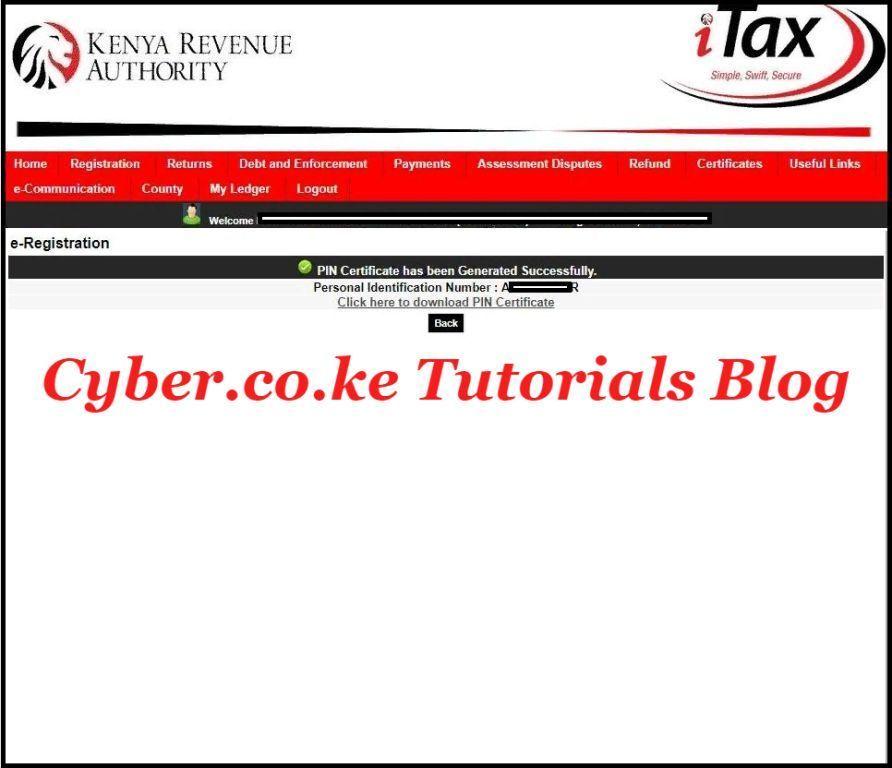 download pin certificate from kra itax portal