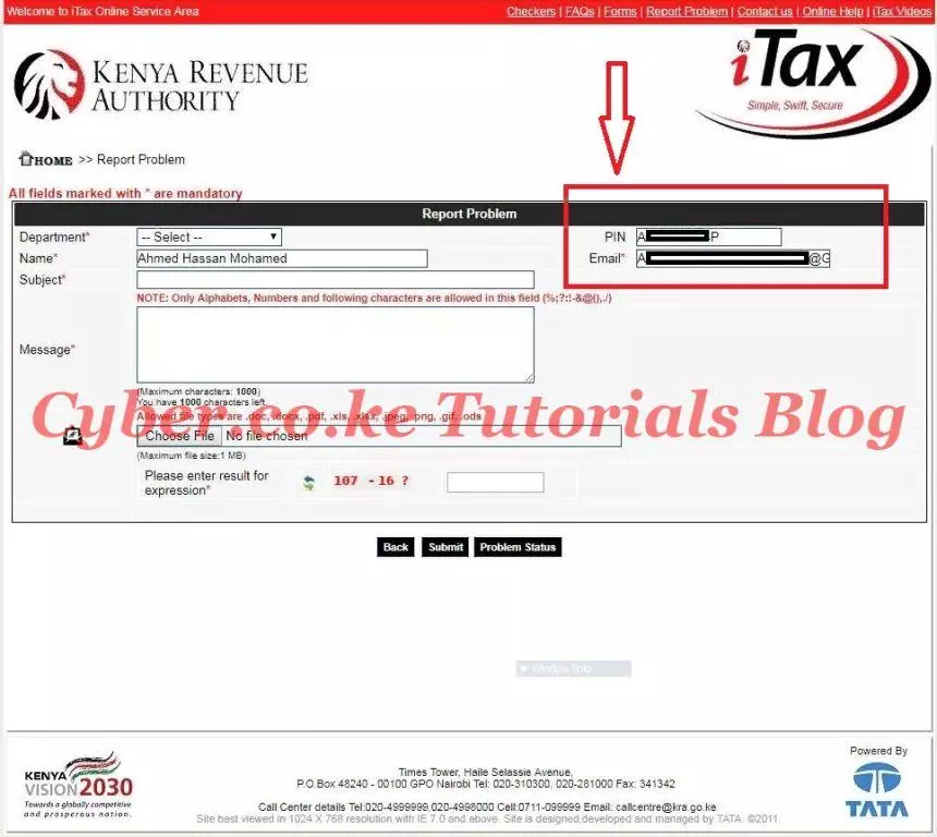 enter kra pin number to find kra email address