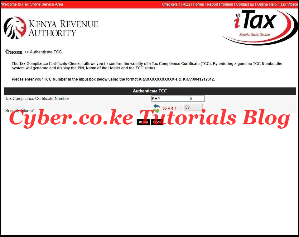 enter tax compliance certificate number and security stamp