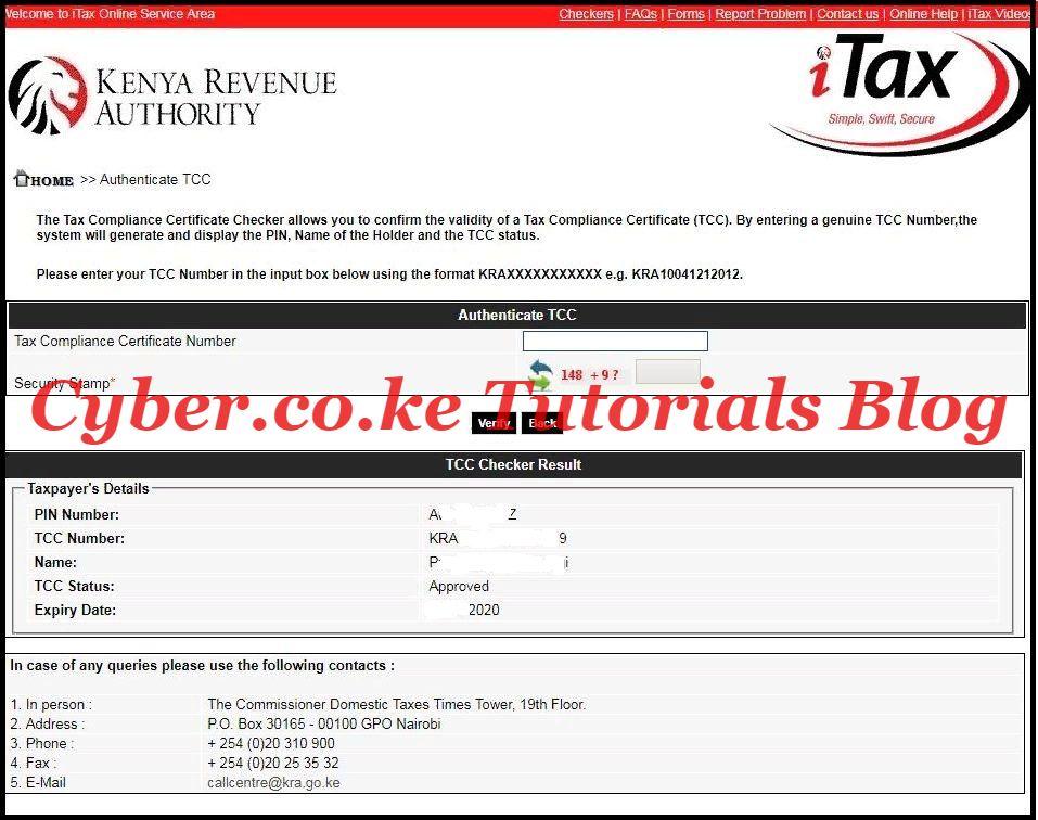 kra tcc checker results for tax compliance certificate