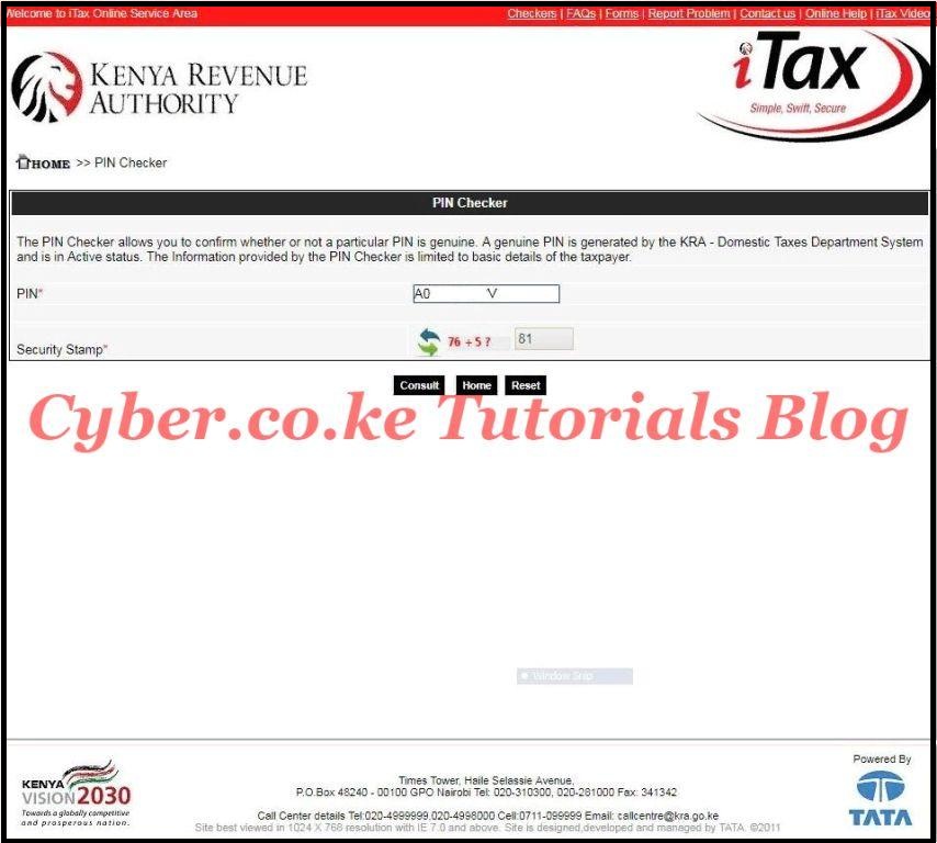 enter kra pin number on the itax pin checker