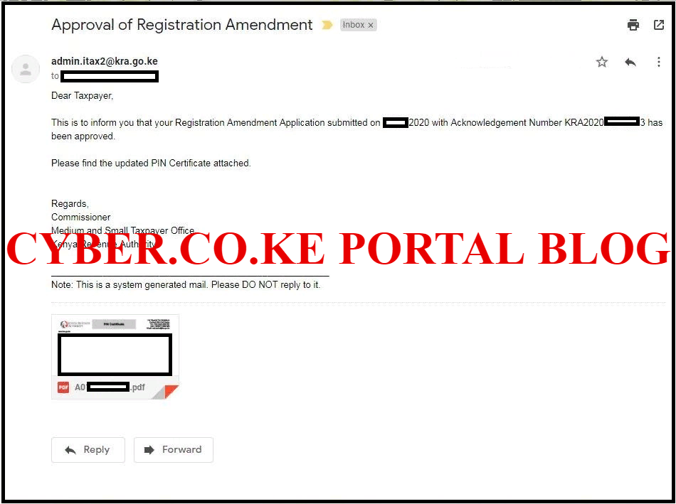 approval of kra pin change of email address