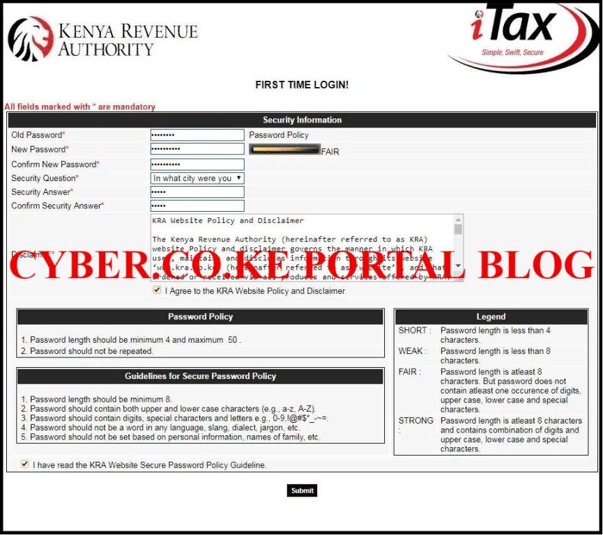 change kra itax password in kra website portal