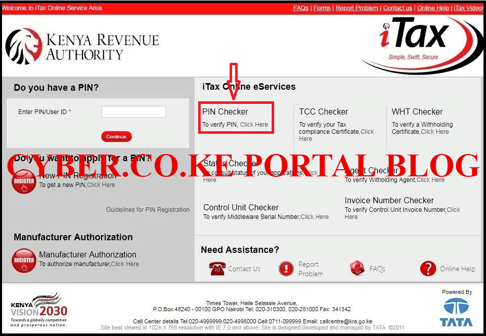 click on pin checker on kra itax portal