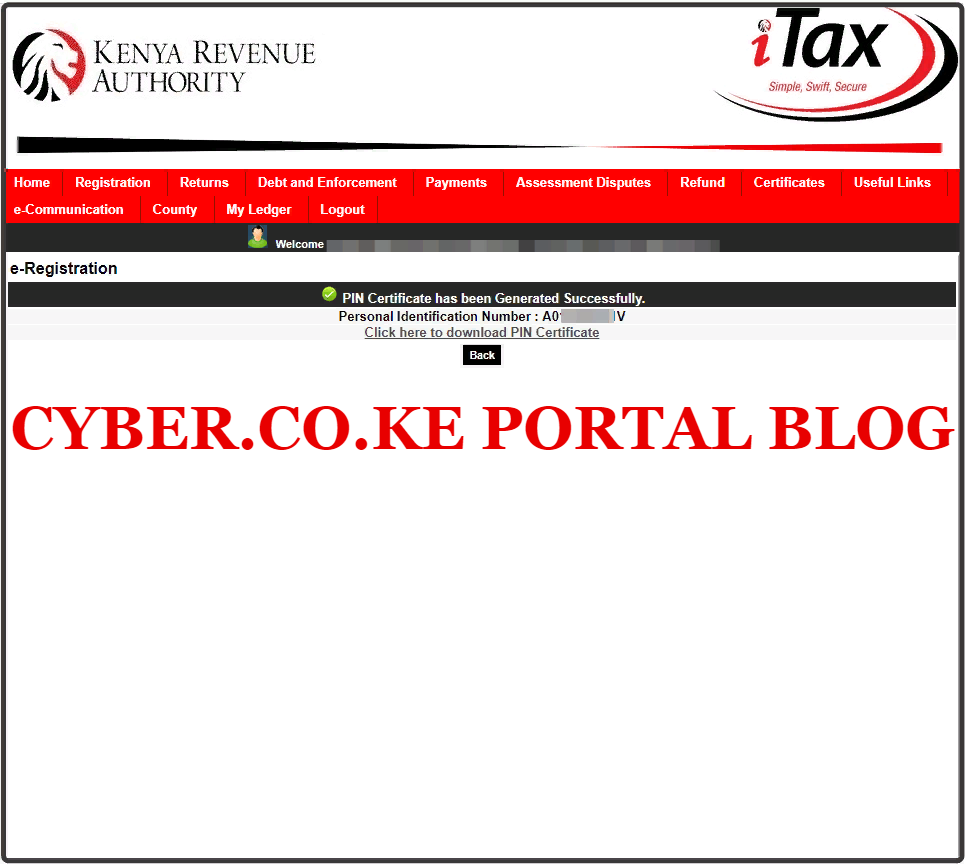 download generated kra pin certificate