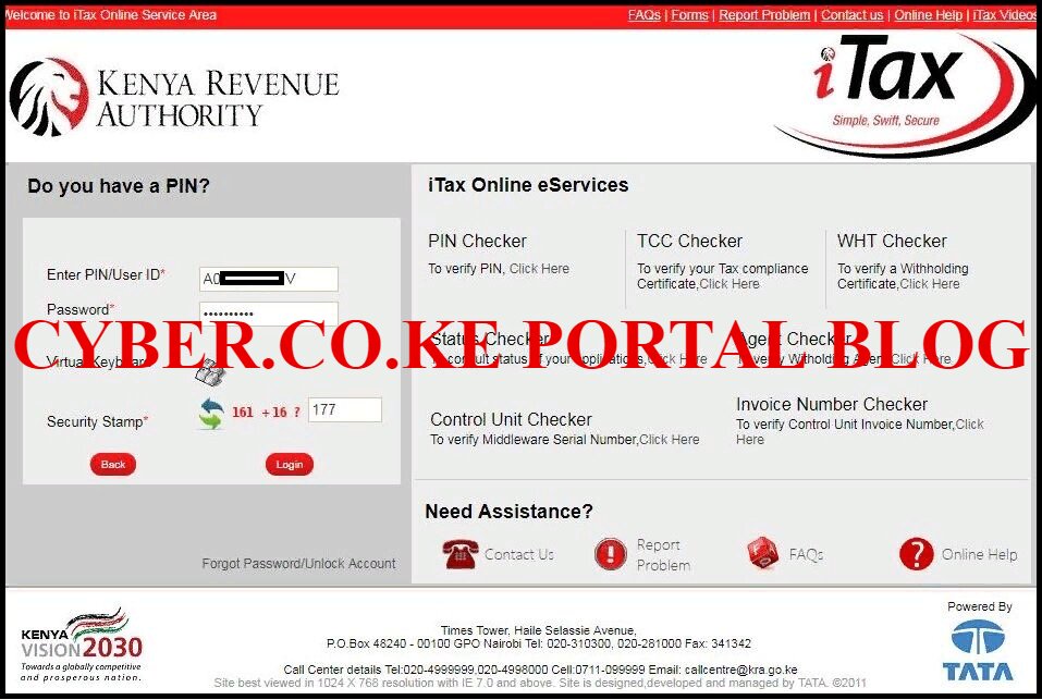 enter kra itax password and solve arithmetic question