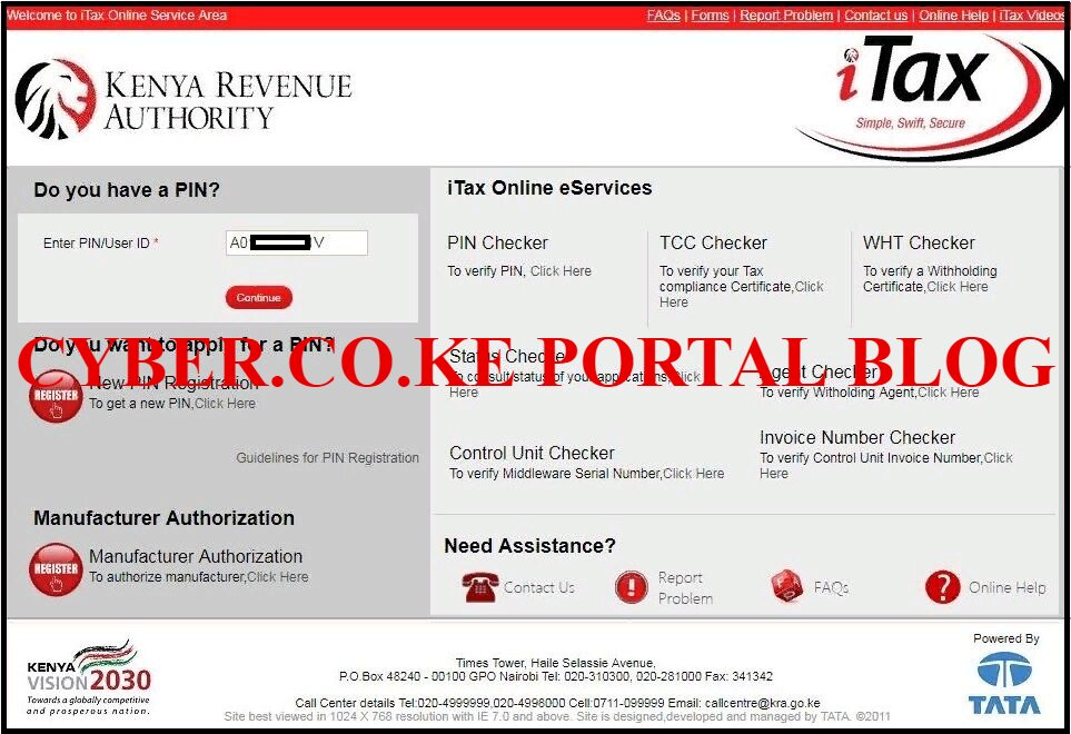 enter kra itax pin number