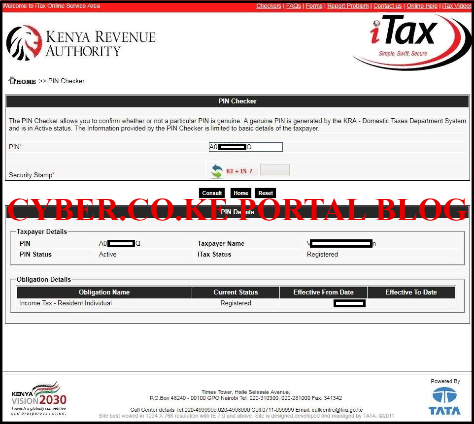 kra itax pin checker results