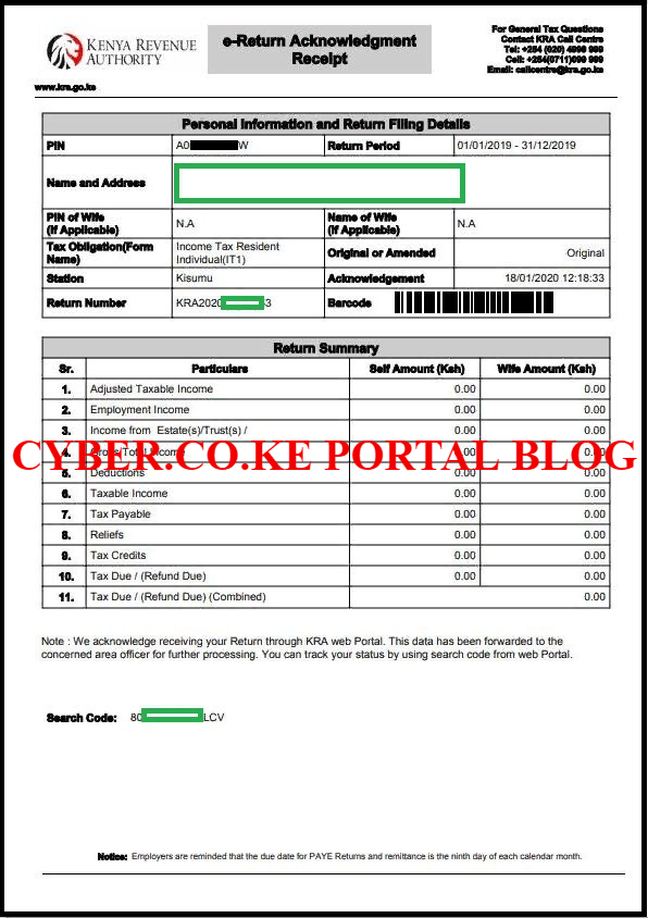 kra returns 2020 receipt