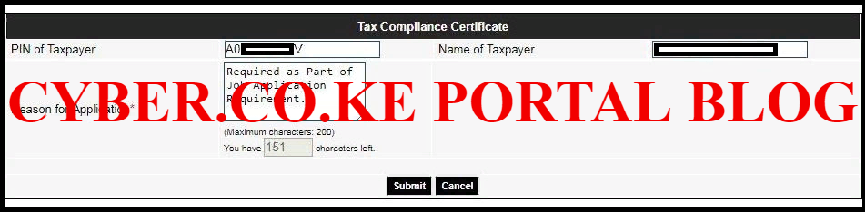 reason for tax compliance certificate application