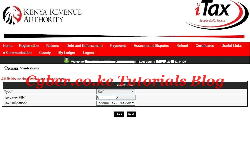 select kra tax obligation