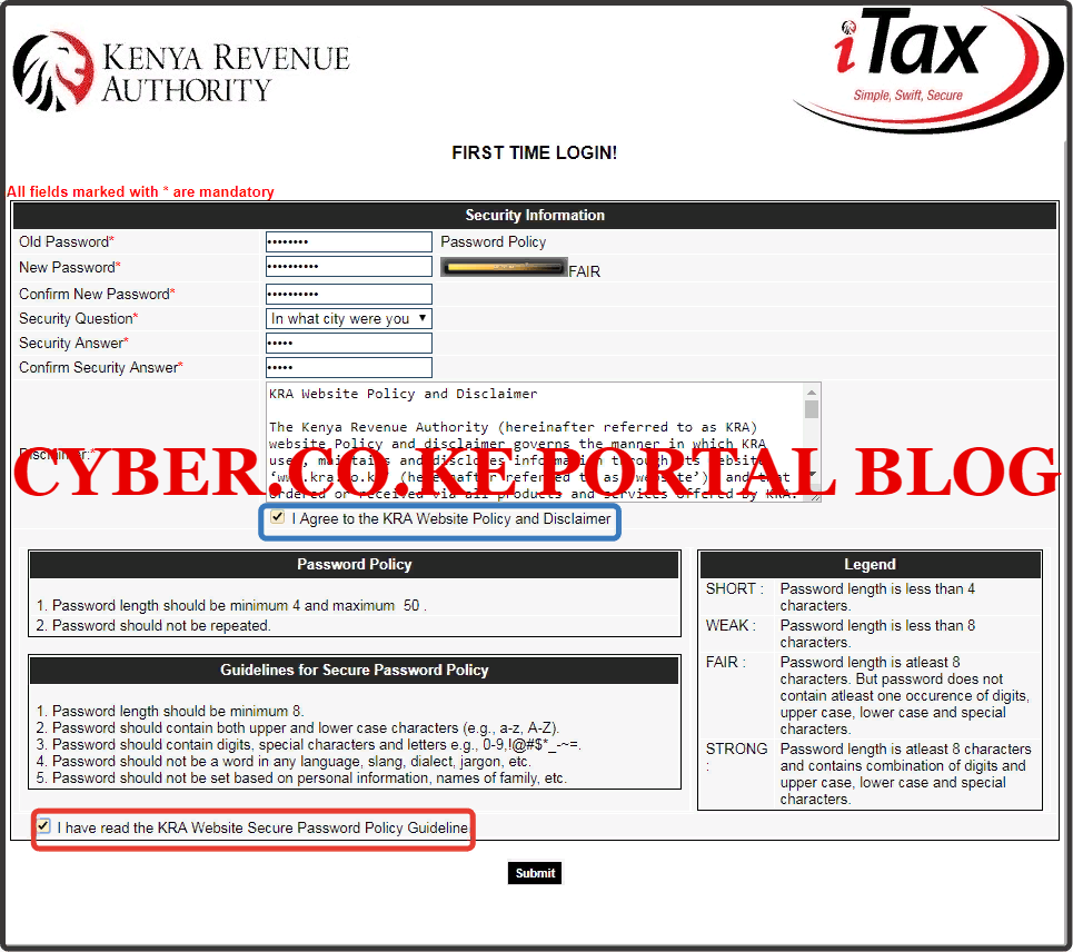 set new kra password on itax portal