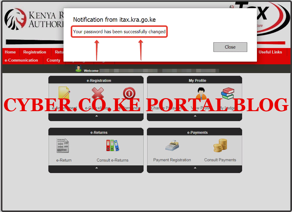 your kra itax password has been successfully changed