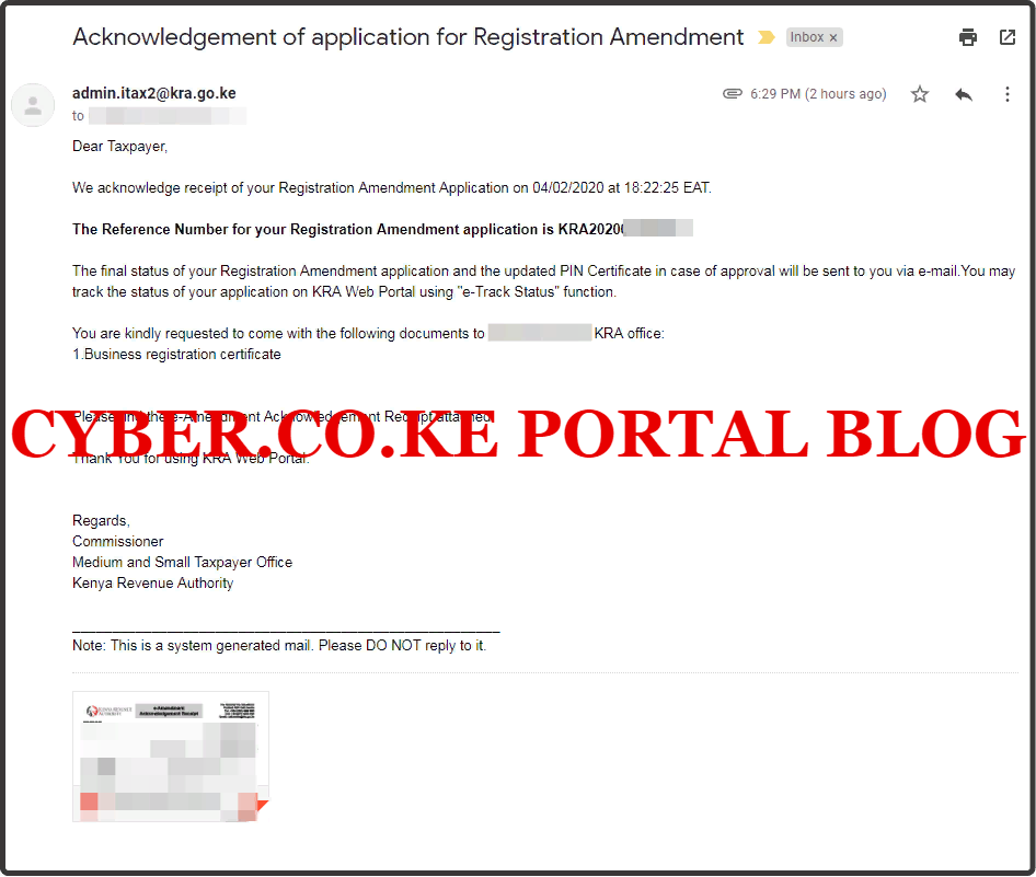 acknowledgement receipt for turnover tax registration on kra itax portal