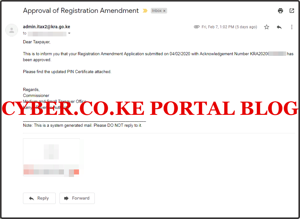 approval of turnover tax obligation registration amendment on kra itax portal