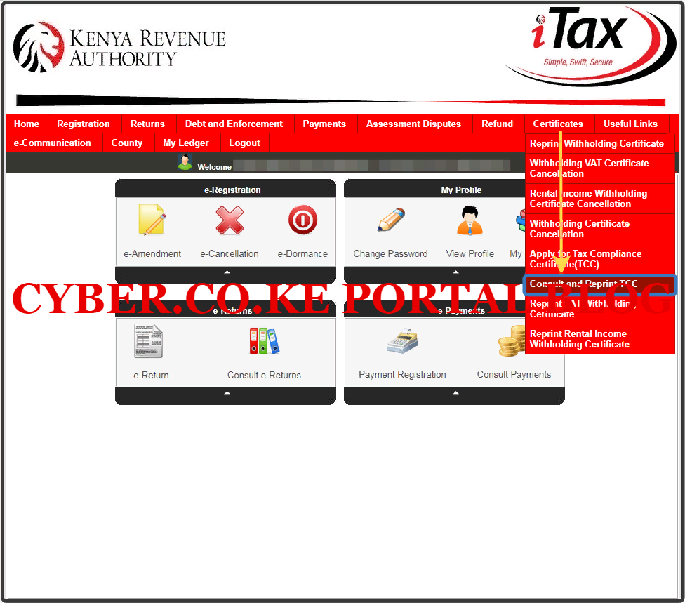 click on consult and reprint kra clearance certificate