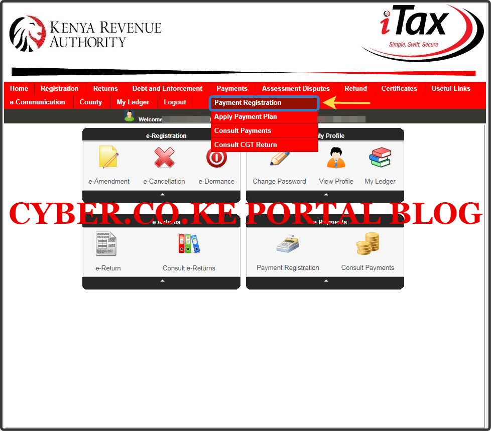 click on kra payment registration to pay for kra penalties