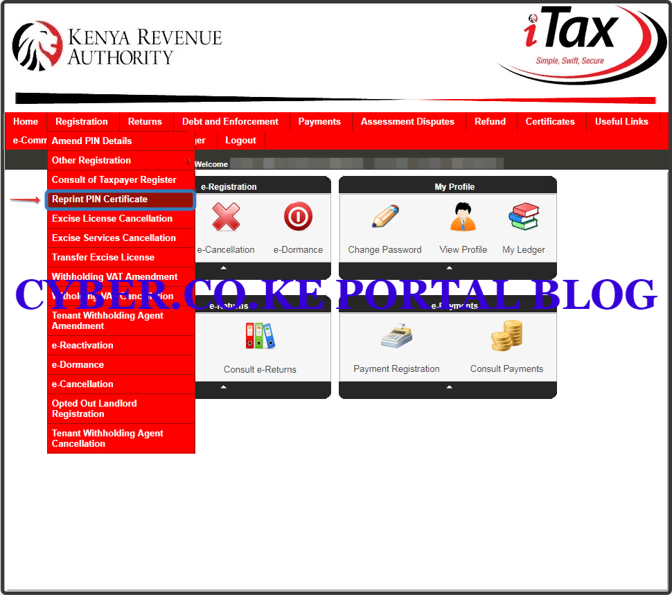 click on registration then click reprint pin certificate