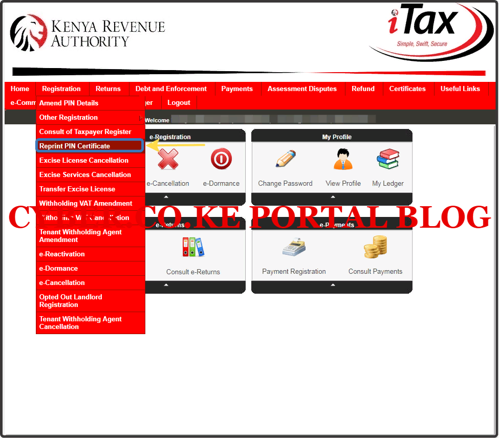 click on reprint kra pin certificate pdf format and kra pin certificate pdf version