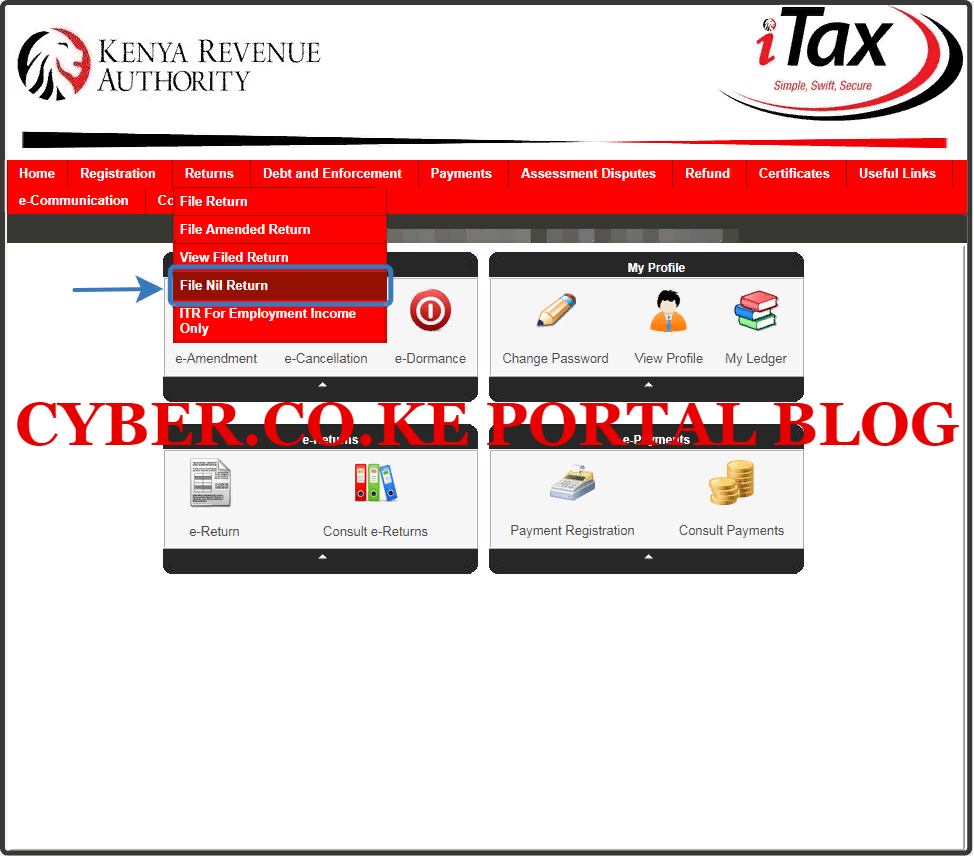 click on returns then file kra nil returns