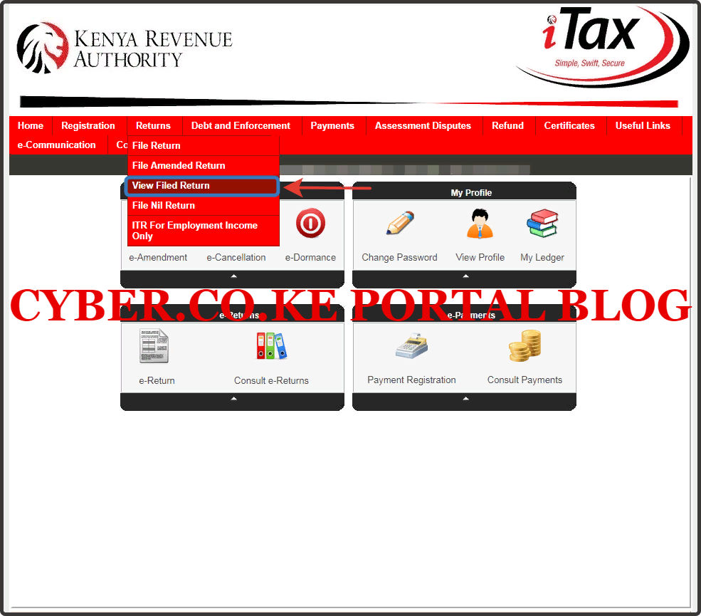 click on view filed kra returns