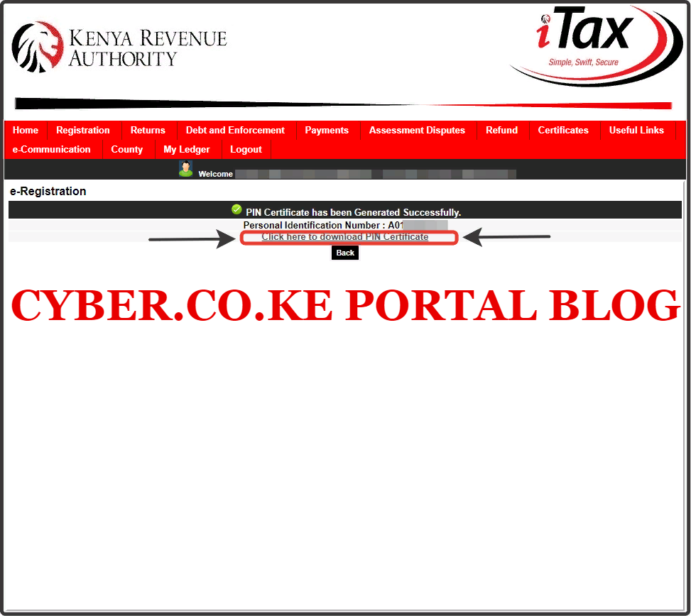 download and print kra kra pin certificate