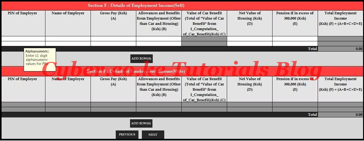 employment income section of the kra returns form