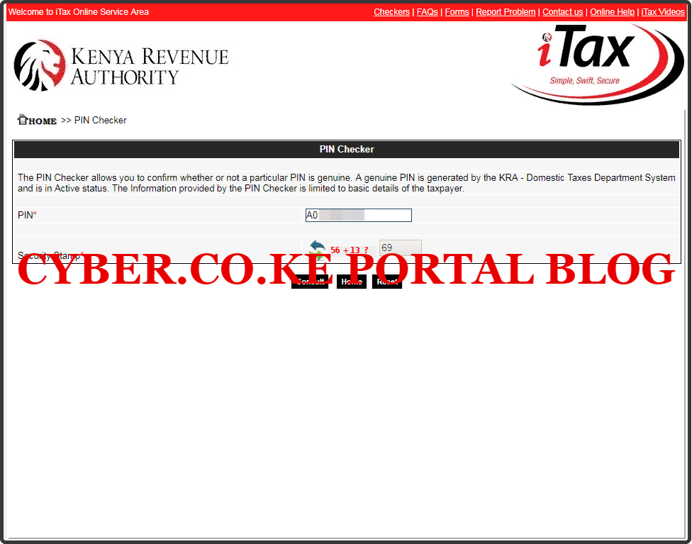 enter kra pin number and solve arithmetic question