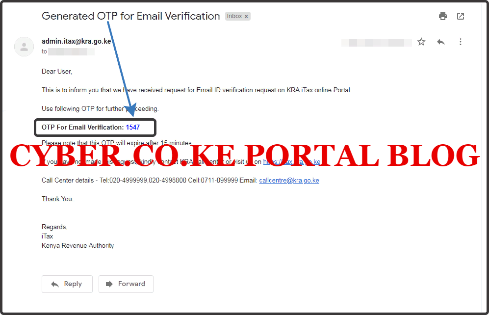 generated kra otp code for email address verification