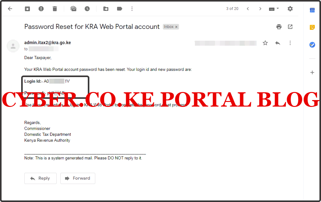 kra itax portal password reset credentials