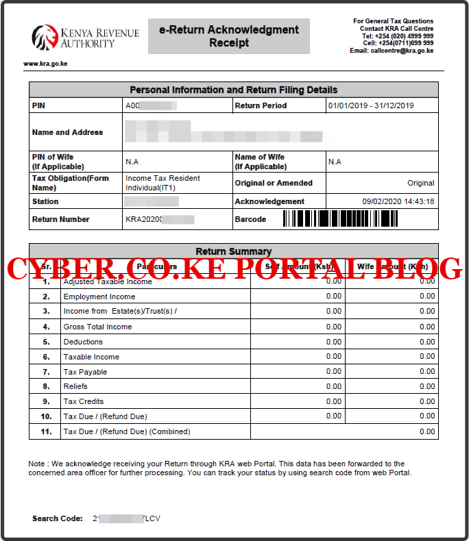 kra nil returns acknowledgement receipt